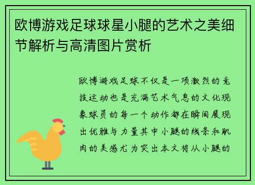 欧博游戏足球球星小腿的艺术之美细节解析与高清图片赏析