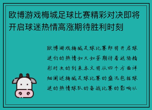 欧博游戏梅城足球比赛精彩对决即将开启球迷热情高涨期待胜利时刻